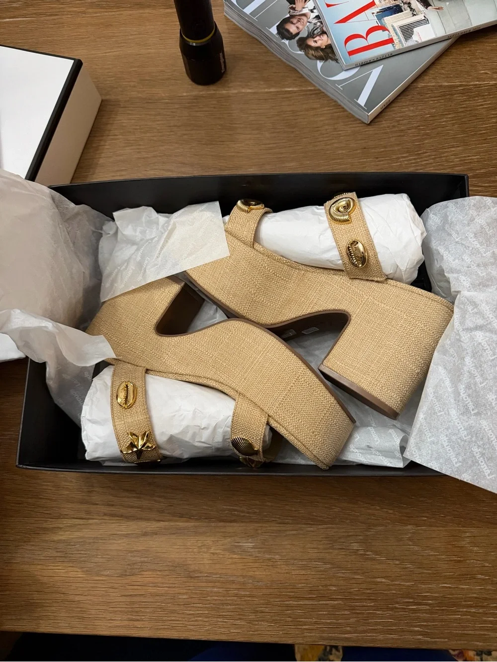 Larroude Raffia Embellished Platform Sandal - Beige